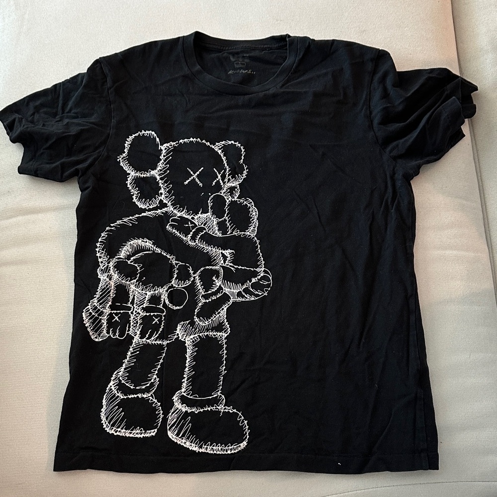 KAWS Black T-Shirt with Subtle Gray Logo